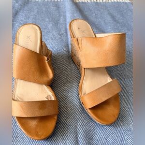 Xappeal Tan Double-Strap Wedge Slide Sandals